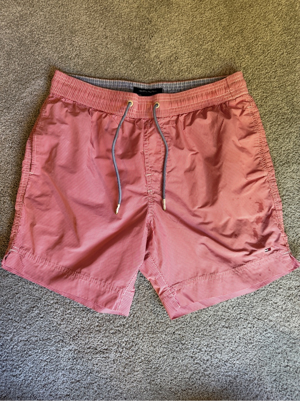 Tommy Hilfiger Men’s Coral Pink Micro-Check Swim Trunks